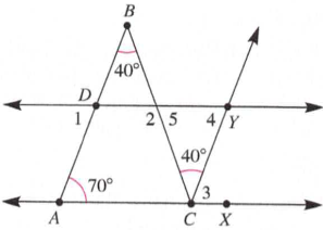 Chapter 11.3B, Problem 21A, Given the figure shown with AXDY, find the measures of each numbered angles. 