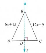 Chapter 12.1A, Problem 7A, If line l is the perpendicular bisector of AC, solve for x in each of the following figure. a. b. , example  1