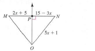 Chapter 12.3, Problem 20MC, Mathematical Connections In the figure, OP is the perpendicular bisector of MN. a. Solve for x. b. 