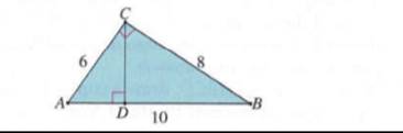 Chapter 13.2, Problem 11MC, In the following right triangle, AB=10,AC=6,CB=8 . CD is the height to the hypotenuse. a. Find the 