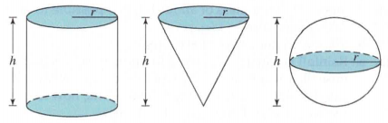 Chapter 14.5, Problem 5MC, A cylinder, a cone, and a sphere have the same radius and same height, as shown. a. Find the volume 
