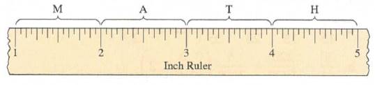 Chapter 6.2A, Problem 10A, The following ruler has region marked M, A, T, H. Use estimation to determine into which region on 