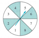 Chapter 9.1A, Problem 4A, The spinner shown is spun. Find the probability of each of the following events. a. A: the number is 