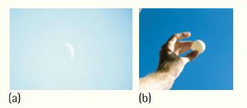 Chapter 28, Problem 82TE, Photograph a shows the moon partially lit by the sun. Photograph b shows a Ping-Pong ball in 