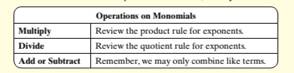 Chapter 12.3, Problem 77ES, In this section, we review operations on monomials Study the table below, then proceed. See Sections , example  1