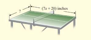 Chapter 12.6, Problem 74ES, The area of the top of the Ping-Pong table is (49x2+70x200) square inches. If its length is (7x+20) 