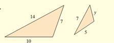Chapter 14.6, Problem 66ES, Given that the following pairs of triangles are similar, find each unknown length. 66. 