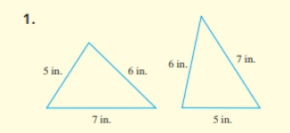 Chapter 7.4, Problem 1ES, Objective A Determine whether each pair of triangles is congruent. If congruent, state the reason 