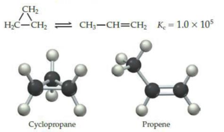 Chapter 13, Problem 13.127MP, The equilibrium constant Kc for the gas-phase thermal decomposition of cyclopropane to propene is 