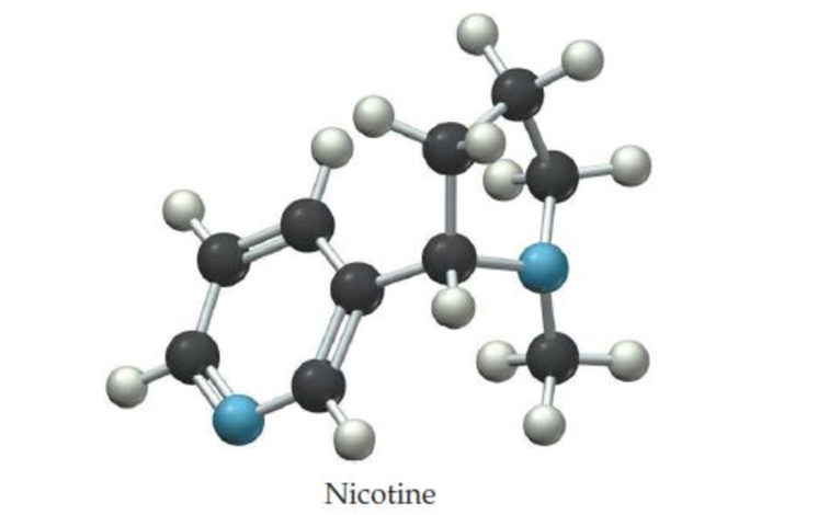 Chapter 14, Problem 14.116CHP, Nicotine (C10H14N2) can accept two protons because it has two basic N atoms (Kb1 = 1.0  106; Kb2 = 