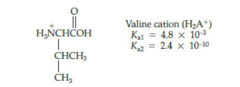 Chapter 15.9, Problem 15.19P, Assume that 40.0 mL of a 0.0250 M solution of the protonated form of the amino acid valine (H2A+) is 