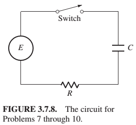 Chapter 3.7, Problem 10P, Problems 7 through 10 deal with the RC circuit in Fig. 3.7.8, containing a resistor (R ohms), a 