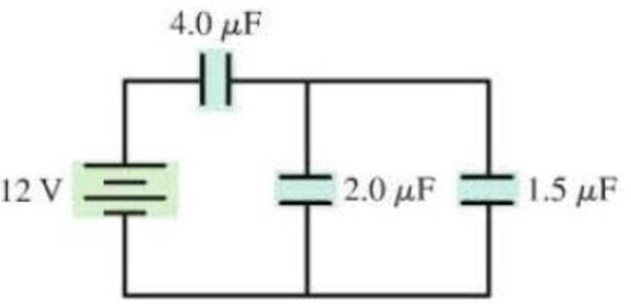 Chapter 23, Problem 38P, For the circuit of Figure P23.38, a. What is the equivalent capacitance? b. How much charge flows 