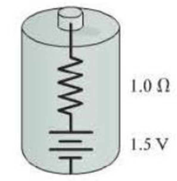 Chapter 23, Problem 55GP, A real battery is not just an emf. We can If model a real 1.5 V battery as a 1.5 V emf in series 