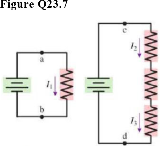 Chapter 23, Problem 7CQ, Figure Q23.7 shows two circuits. The two batteries are identical and the four resistors all have 