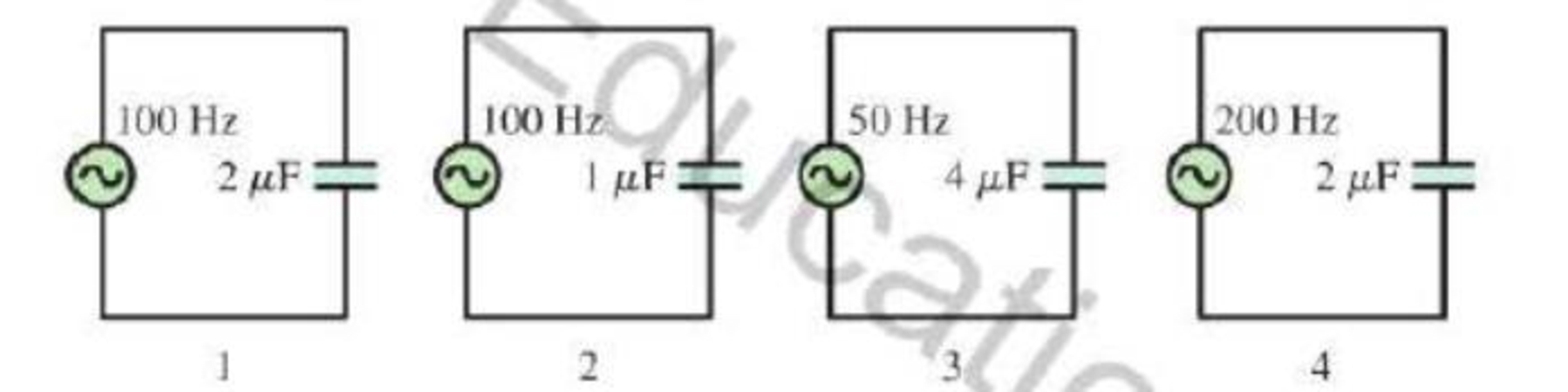 Chapter 26, Problem 14CQ, Consider the four circuits in Figure Q26.14. Rank in order, from largest to smallest, the capacitive 