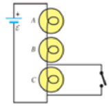 Chapter 19, Problem 12MCP, Three identical light bulbs. A, B, and C, are connected in the circuit shown in Figure 19.47. When 