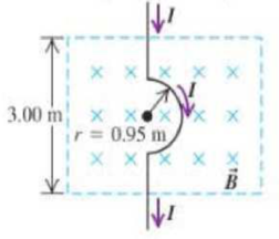 Chapter 20, Problem 76GP, 76. A long, straight wire containing a semicircular region of radius 0.95 m is placed in a uniform 