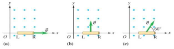 Chapter 21, Problem 23P, A 1.41 m bar moves through a uniform, 1.20 T magnetic field with a speed of 2.50 m/s. For each case 