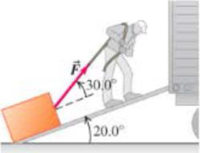 Chapter 4, Problem 3P, | A man is dragging a trunk up the loading ramp of a movers truck. The ramp has a slope angle of 