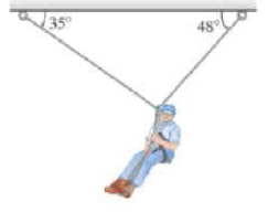 Chapter 5, Problem 11P, || In a rescue, the 73 kg police officer is suspended by two cables, as shown in Figure 5.45. (a) 