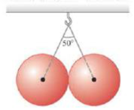 Chapter 5, Problem 56GP, || Two identical, perfectly smooth 71.2 N bowling balls 21.7 cm in diameter are hung together from 