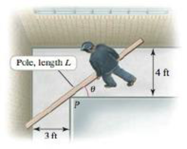 Chapter 1.4, Problem 104E, Pole in a corner A pole of length L is carried horizontally around a corner where a 3-ft-wide 