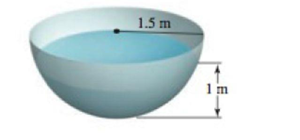 Chapter 15, Problem 65RE, Water-level changes A hemispherical tank with a radius of 1.50 m is filled with water to a depth of 