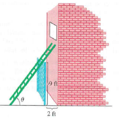 Chapter 6.2, Problem 43E, Ladder A thief tries to enter a building by placing a ladder over a 9ft high fence so it rests 