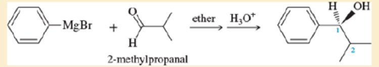 Chapter 13, Problem 13.55SP, Phenyl Grignard reagent adds to 2-methylpropanal to give the secondary alcohol shown. The proton NMR 