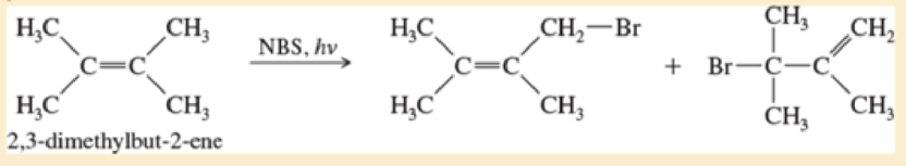 Chapter 6.6B, Problem 6.9P, The light-initiated reaction of 2,3-dimethylbut-2-ene with N-bromosuccimmide (NBS) gives two 
