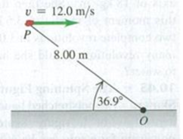 Chapter 10, Problem 10.35E, A 2.00-kg rock has a horizontal velocity of magnitude 12.0 m/s when it is at point P in Fig. E10.35. 