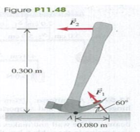 Chapter 11, Problem 11.48P, A claw hammer is used to pull a nail out of a board (Fig. P11.48). The nail is at an angle of 60 to 