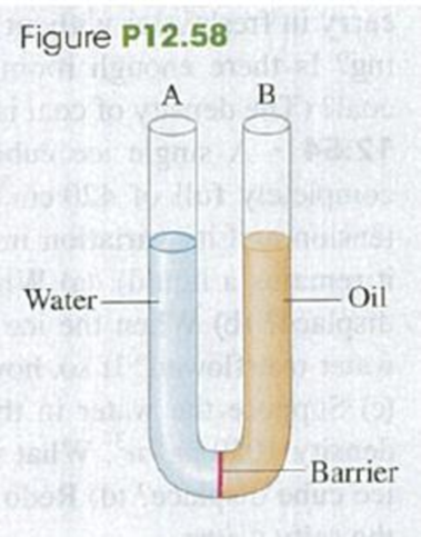 Chapter 12, Problem 12.58P, A narrow. U-shaped glass tube with open ends is filled with 25.0 cm of oil (of specific gravity 