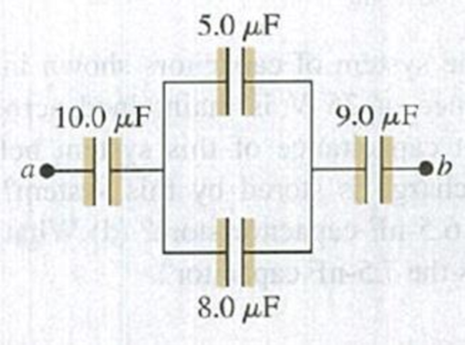 Chapter 24, Problem 24.14E, Figure E24.14 shows a system of four capacitors, where the potential difference across ab is 50.0 V. 