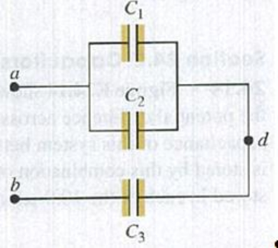 Chapter 24, Problem 24.20E, In Fig. E24.20, C1 = 6.00 F, C2 = 3 00 F, and C3 = 5.00 F. The capacitor network is connected to an 