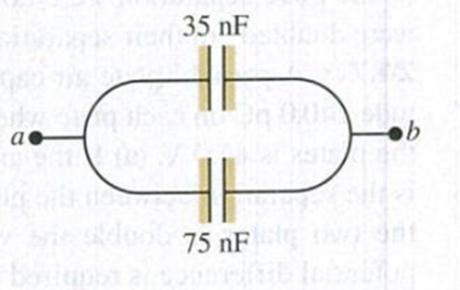 Chapter 24, Problem 24.29E, For the capacitor net-work shown in Fig. E24.29, the potential difference across ab is 220 V. Find 