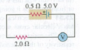 Chapter 25, Problem 25.27E, An ideal voltmeter V is connected to a 2.0-11 resistor and a battery with emf 5.0 V and internal 