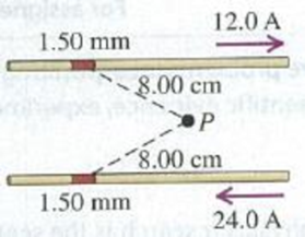 Chapter 28, Problem 28.12E, Two parallel wires are 5.00 cm apart and carry currents in opposite directions, as shown in Fig. 
