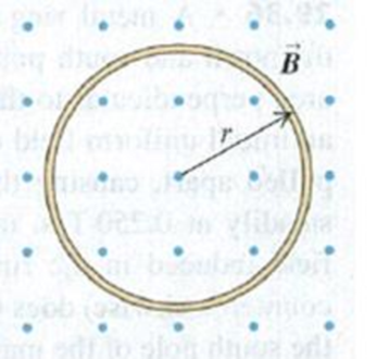 Chapter 29, Problem 29.22E, A circular loop of wire with radius r = 0.0480 m and resistance R = 0.160  is in a region of 