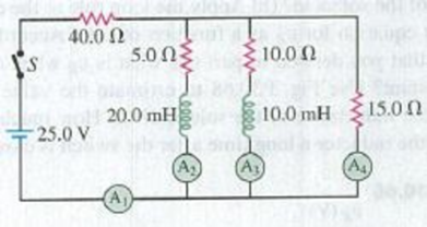 Chapter 30, Problem 30.65P, CP In the circuit shown in Fig. P30.65, switch S is closed at time t = 0. (a) Find the reading of 