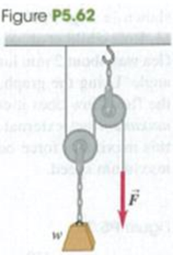 Chapter 5, Problem 5.62P, In Fig. P5.62 a worker lifts a weight w by pulling down on a rope with a force F. The upper pulley 