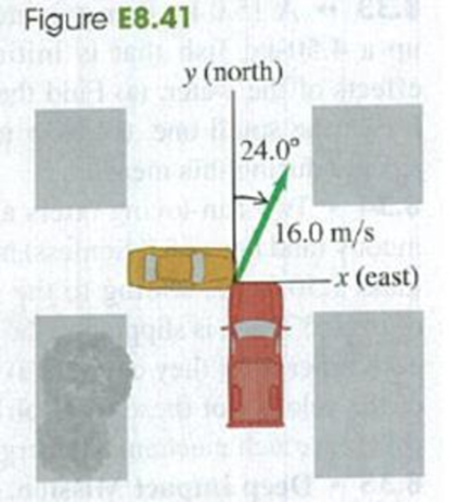 Chapter 8, Problem 8.41E, At the intersection of Texas Avenue and University Drive, a yellow subcompact car with mass 950 kg 