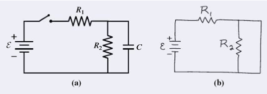 Chapter 25, Problem 59P, For the circuit of Example 25.6, take  = 100 V, R1, = 4.0 k, and R2 = 6.0k, and assume the capacitor , example  1