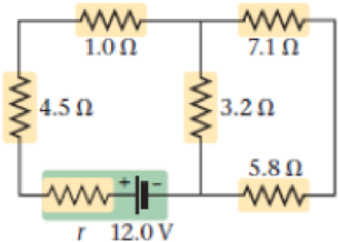 Chapter 21, Problem 48PCE, The circuit in Figure 21-43 includes a battery with a finite internal resistance, r = 0.50 . (a) 
