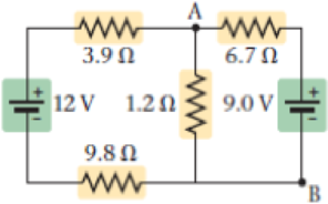 Chapter 21, Problem 59PCE, Predict/Calculate (a) Find the current in each resistor in Figure 21-48. (b) Is the potential at 