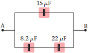 Chapter 21, Problem 66PCE, Find the equivalent capacitance between points A and B for the group of capacitors shown in Figure 
