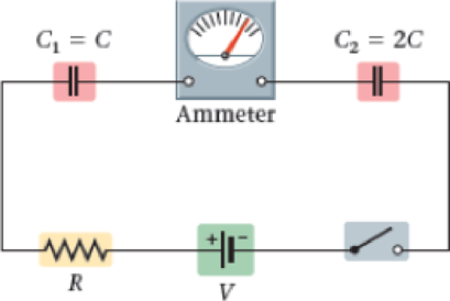 Chapter 21, Problem 88GP, CE The circuit shown in Figure 21-58 shows a resistor and two capacitors connected in series with a 