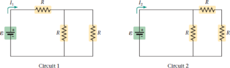 Chapter 21.4, Problem 4EYU, The two circuits shown in Figure 21-17 have identical battenes and resistors, but the arrangement of 