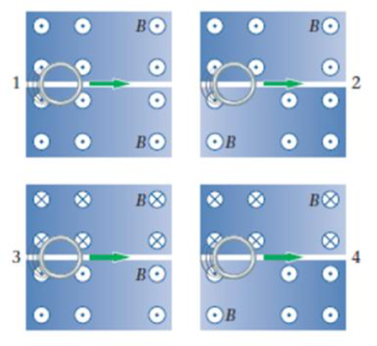 Chapter 23, Problem 15PCE, Figure 23-35 shows four different situations in which a metal ring moves to the right with constant 